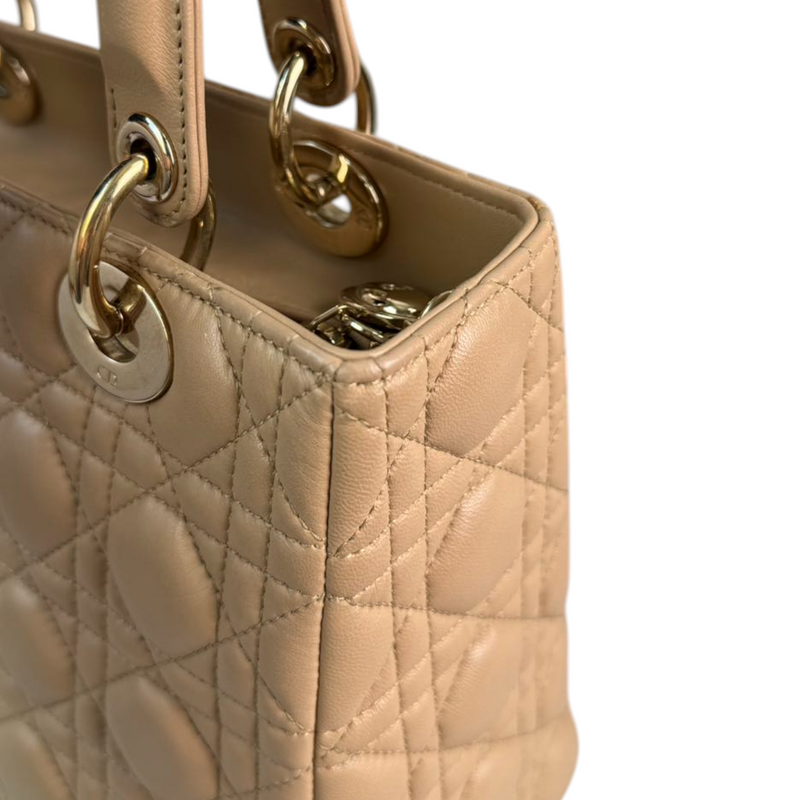 Lady Dior Medium Lambskin Cannage Beige GHW
