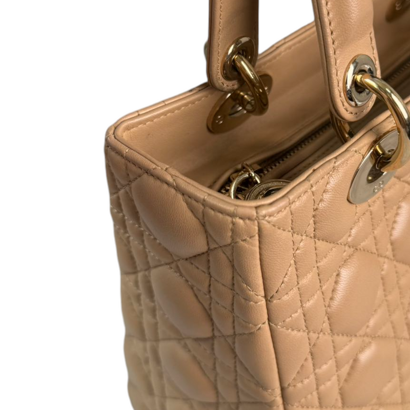 Lady Dior Medium Lambskin Cannage Beige GHW