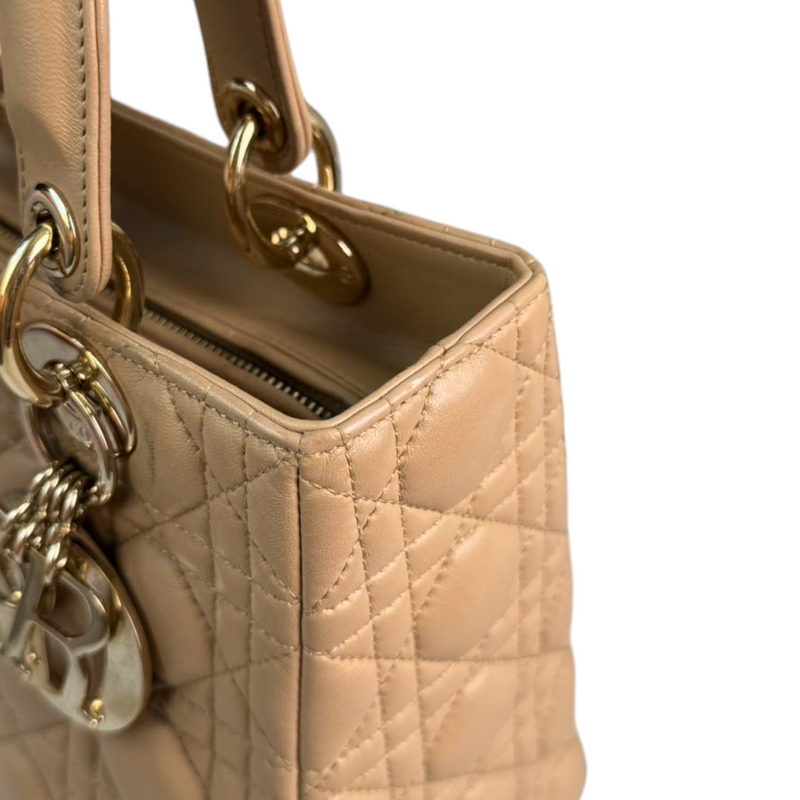 Lady Dior Medium Lambskin Cannage Beige GHW
