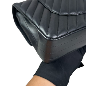 Double Flap Medium Lambskin Chevron Quilted Black LGHW