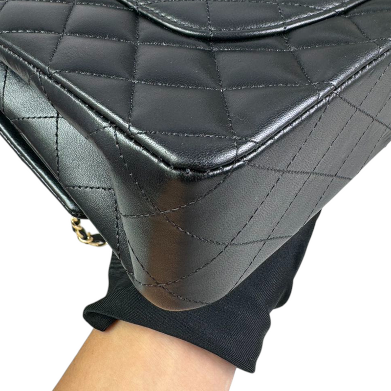 Classic Double Flap Medium Lambskin Quilted Black GHW