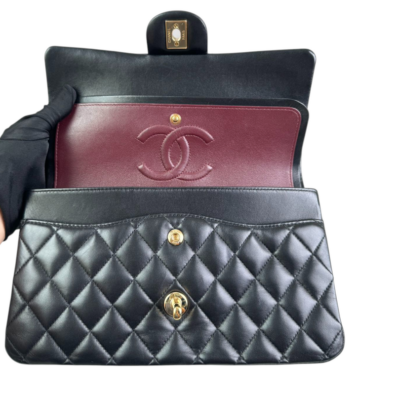 Classic Double Flap Medium Lambskin Quilted Black GHW