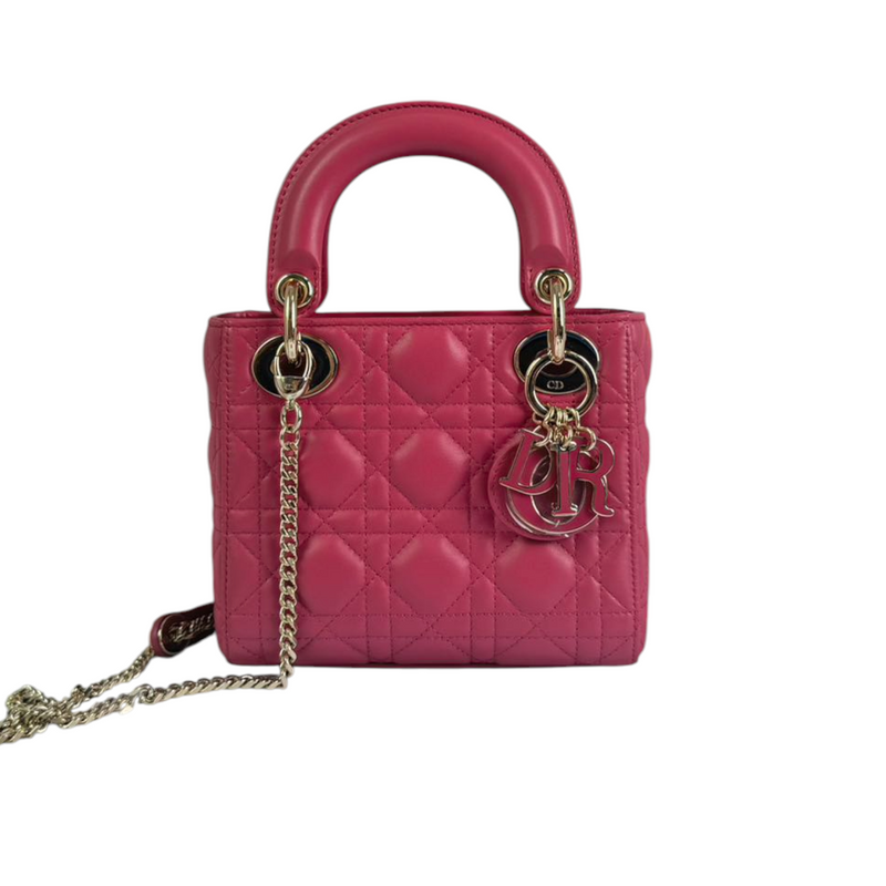 Lady Dior Mini Lambskin Cannage Pink GHW