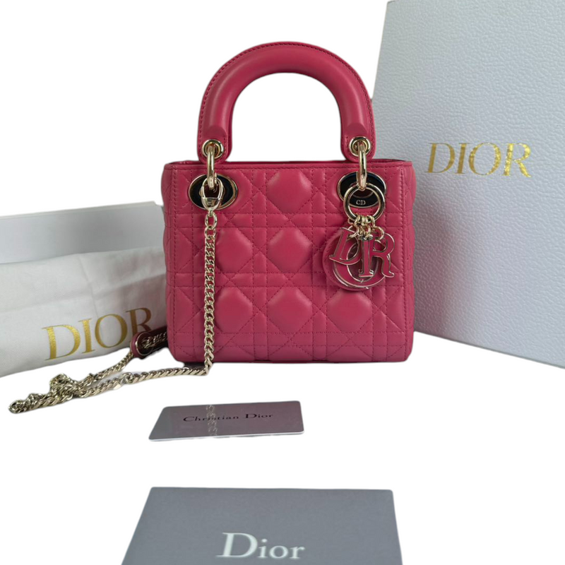 Lady Dior Mini Lambskin Cannage Pink GHW