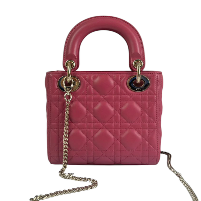 Lady Dior Mini Lambskin Cannage Pink GHW
