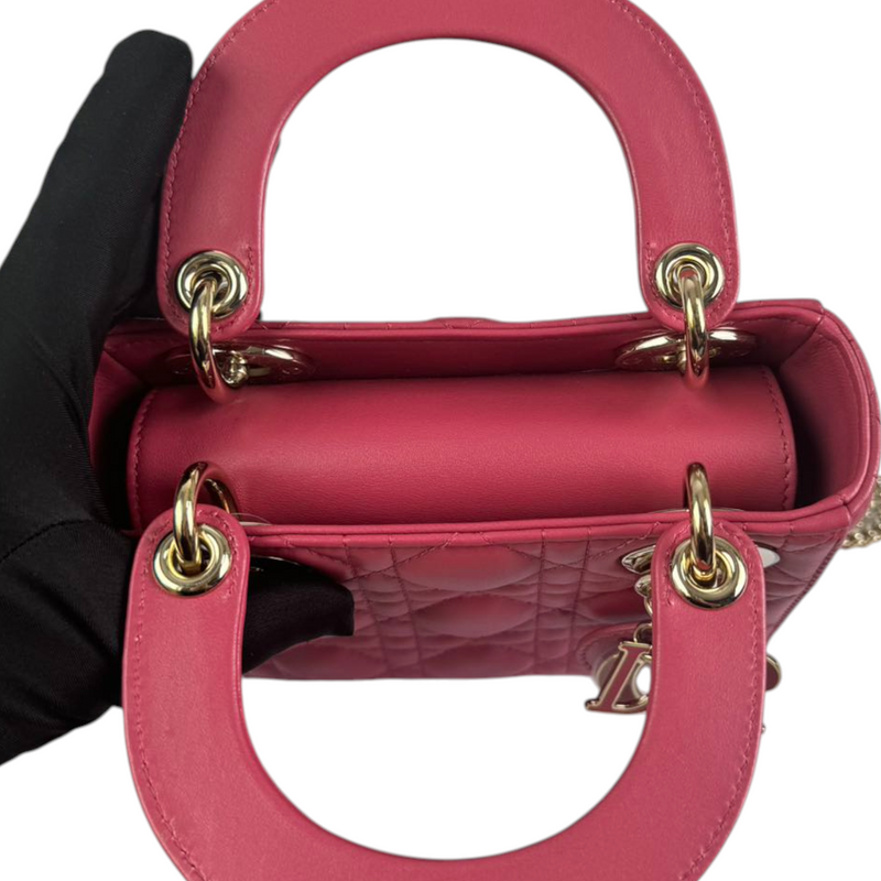 Lady Dior Mini Lambskin Cannage Pink GHW