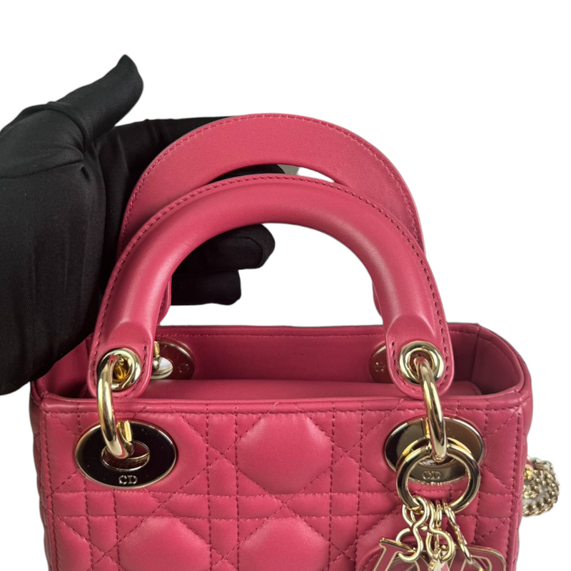 Lady Dior Mini Lambskin Cannage Pink GHW