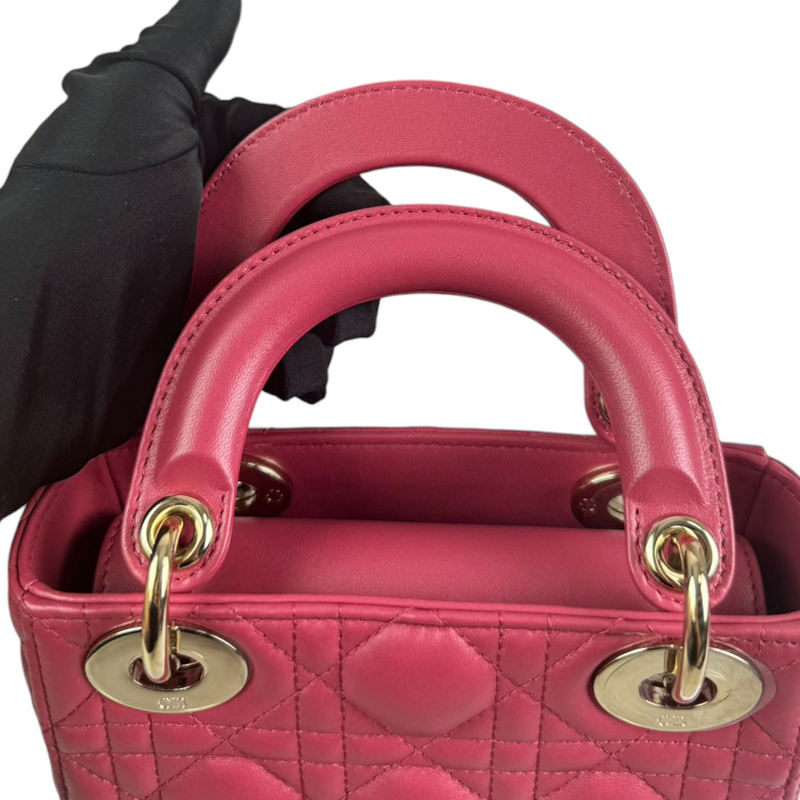 Lady Dior Mini Lambskin Cannage Pink GHW