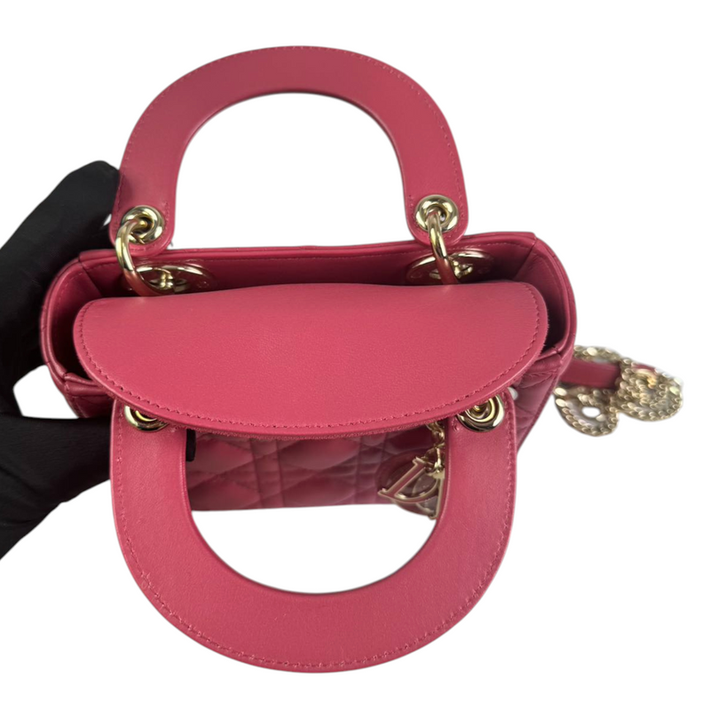 Lady Dior Mini Lambskin Cannage Pink GHW