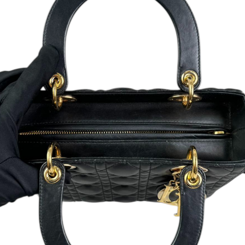 Lady Dior Medium Lambskin Cannage Black GHW