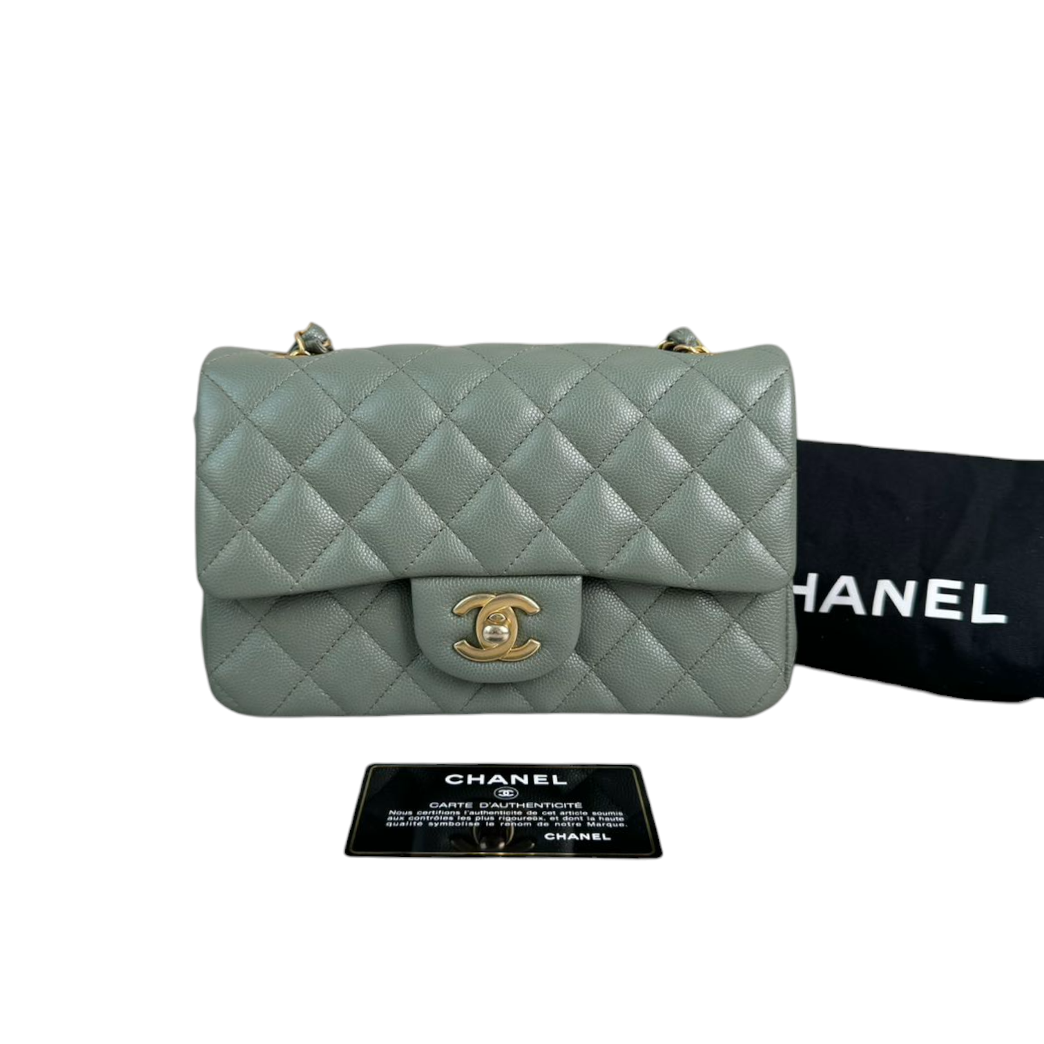 CHANEL ショルダーバッグ グレー/グリーン Chanel Rectangular Flap Mini Iridescent Caviar Green GHW – Bag