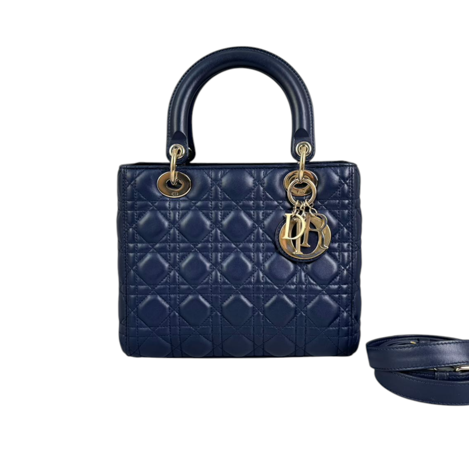 Christian Dior Lady Dior Medium Lambskin Cannage Navy GHW – Bag