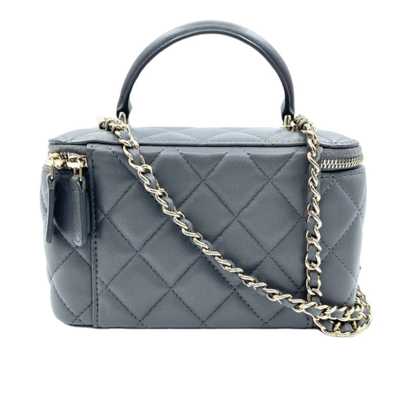 Vanity Rectangular Top Handle Small Lambskin Grey GHW