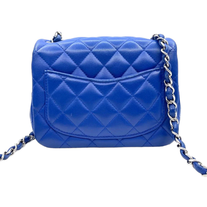 Lambskin Quilted Mini Square Flap Blue SHW