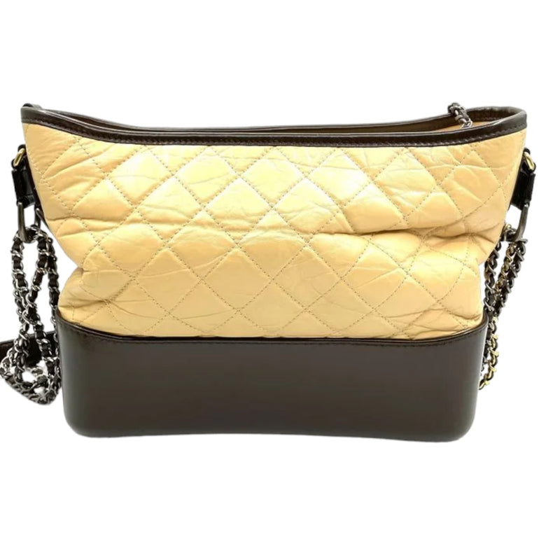 Gabrielle Hobo Medium Aged Calfskin Quilted Beige Black MHW