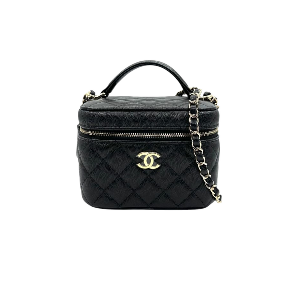 Chanel Top Handle Vanity Case With Chain Caviar Black LGHW