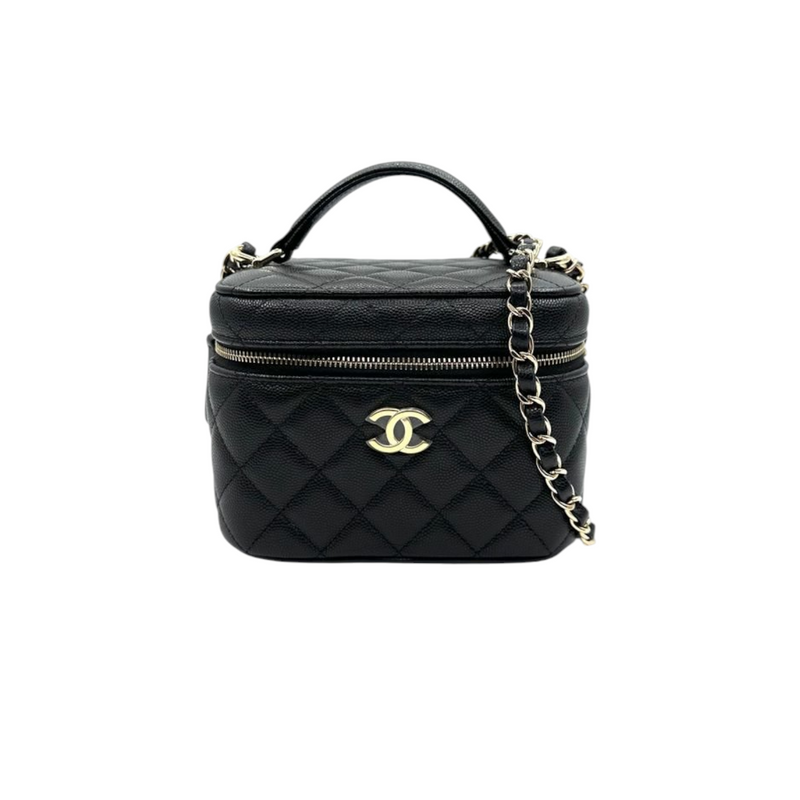 Chanel Top Handle Vanity Case With Chain Caviar Black LGHW