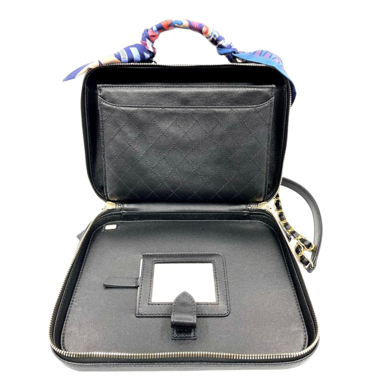 CC Filigree Vanity Case Medium With Hermes Twilly Caviar Black GHW