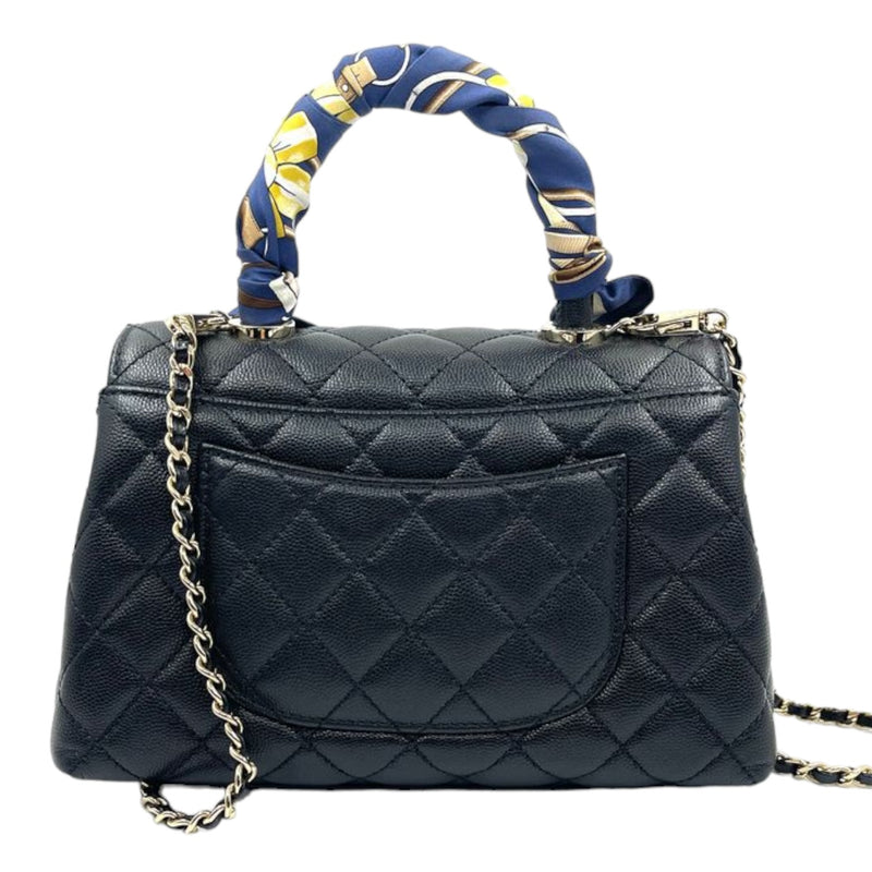 Coco Handle Mini Caviar Quilted with Hermes Twilly Black GHW