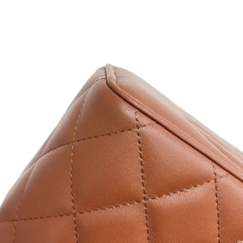 Top Handle Vanity Case With Chain Small Lambskin Brown GHW