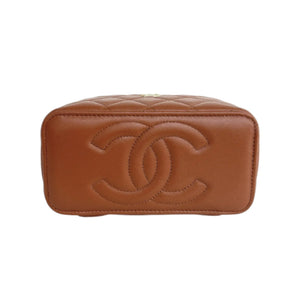 Top Handle Vanity Case With Chain Small Lambskin Brown GHW