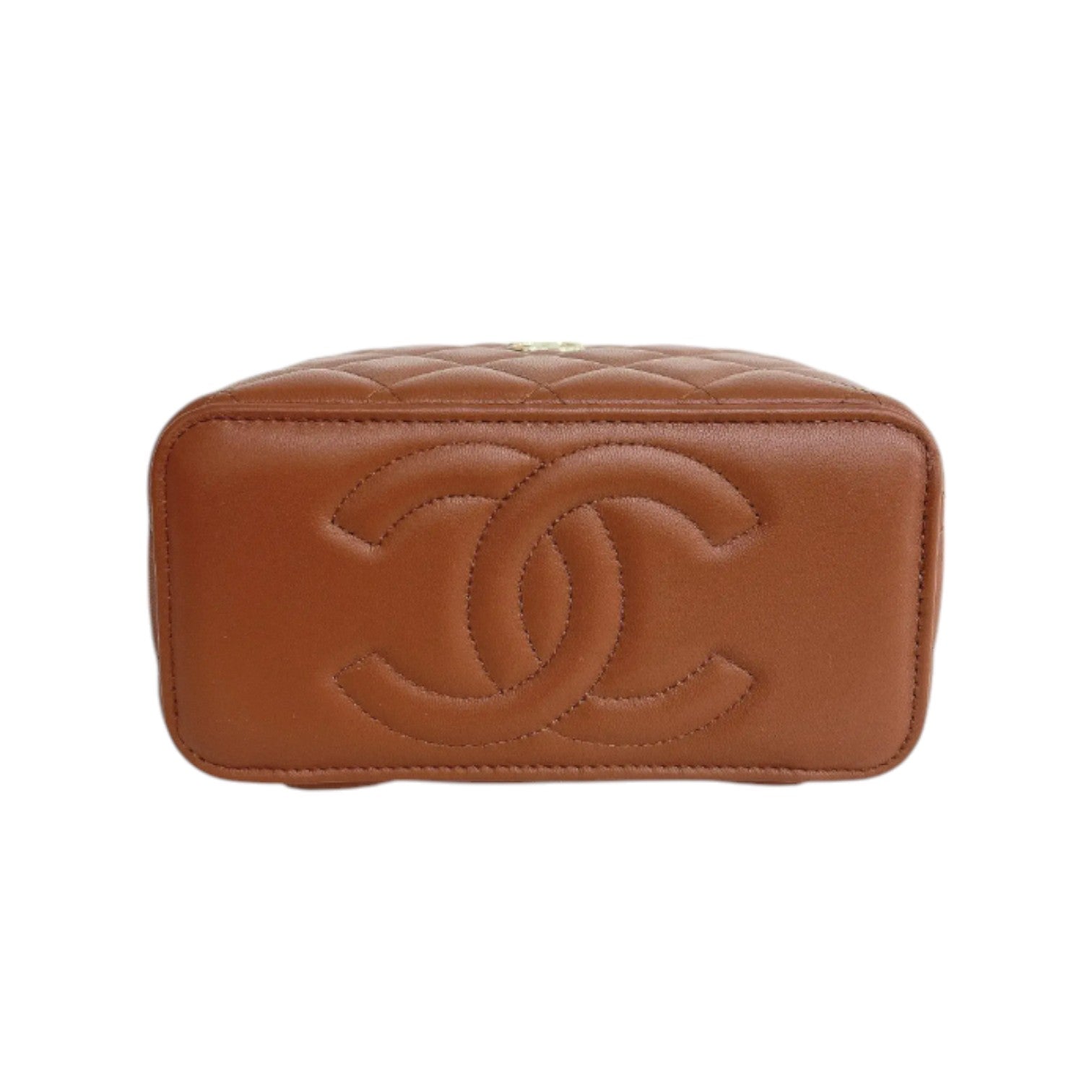 Chanel Top Handle Vanity Case With Chain Small Lambskin Brown GHW