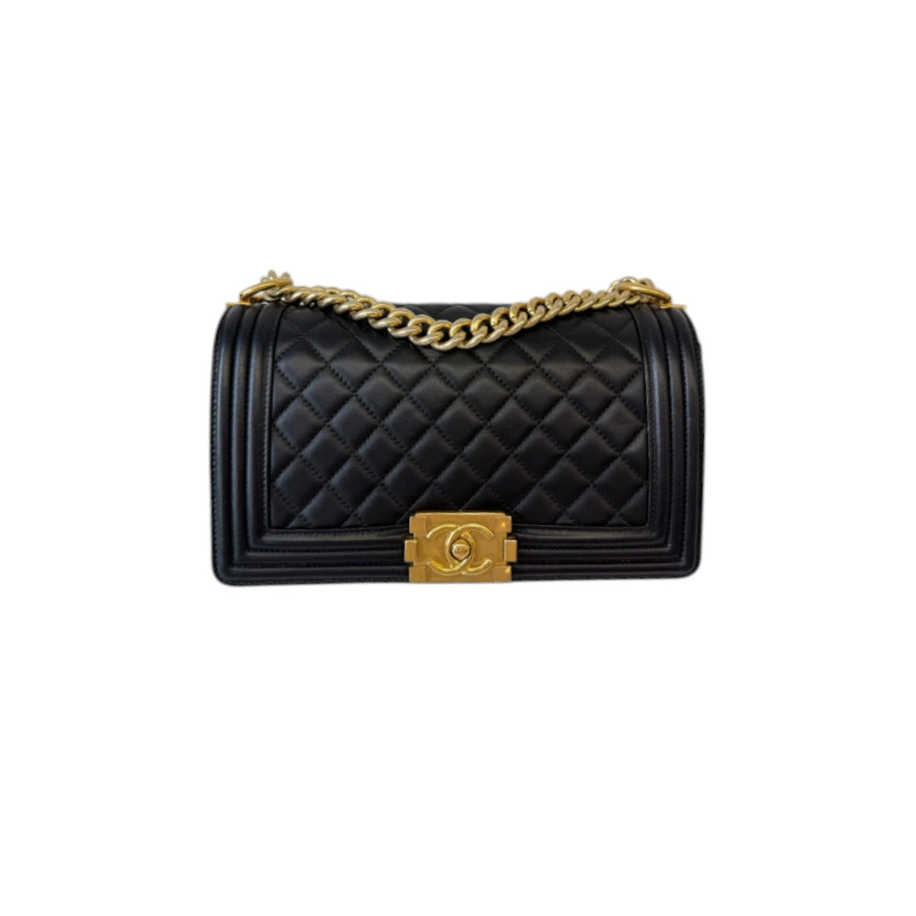 Boy Flap Medium Lambskin Quilted Black GHW