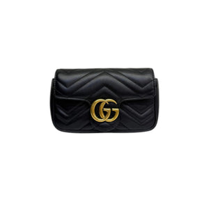 GG Marmont Super Mini Calfskin Matelasse Black GHW