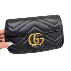 GG Marmont Super Mini Calfskin Matelasse Black GHW