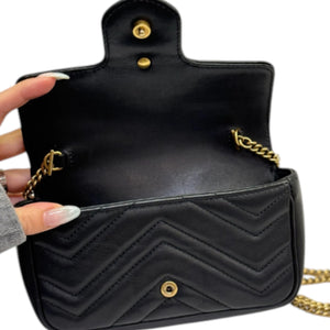 GG Marmont Super Mini Calfskin Matelasse Black GHW