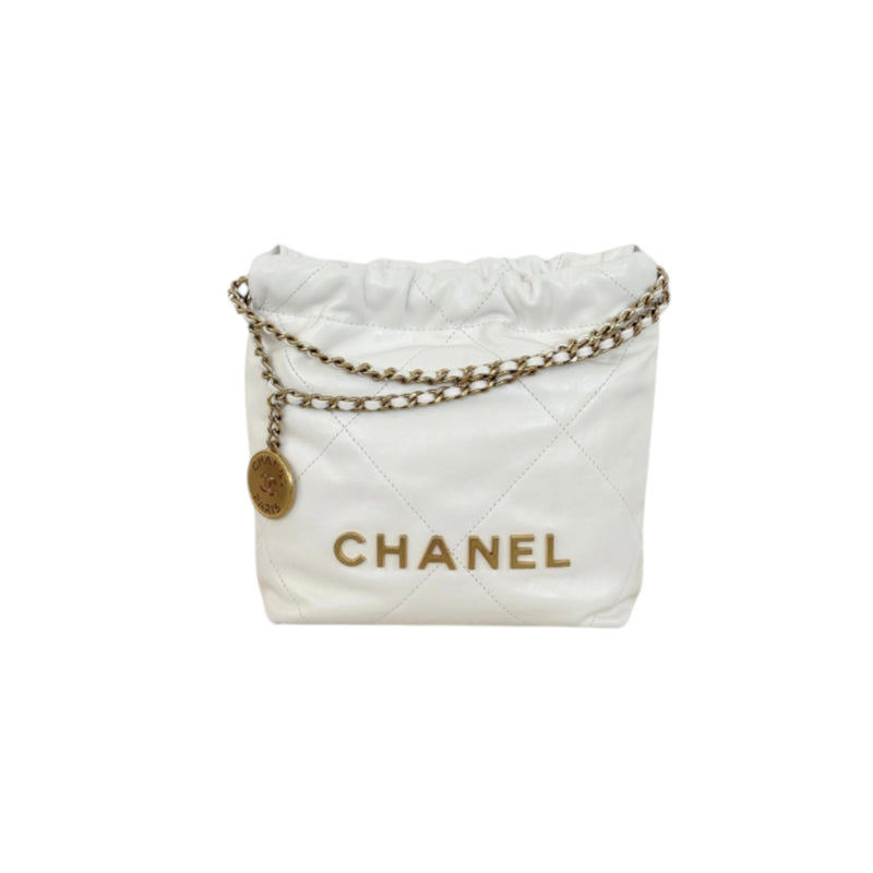 22 Mini Shiny Calfskin Quilted White GHW