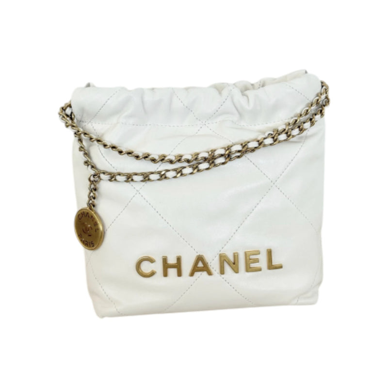 22 Mini Shiny Calfskin Quilted White GHW