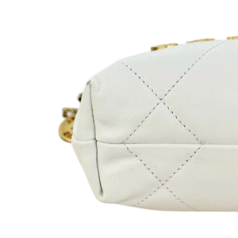 22 Mini Shiny Calfskin Quilted White GHW