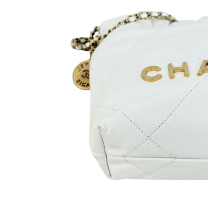 22 Mini Shiny Calfskin Quilted White GHW