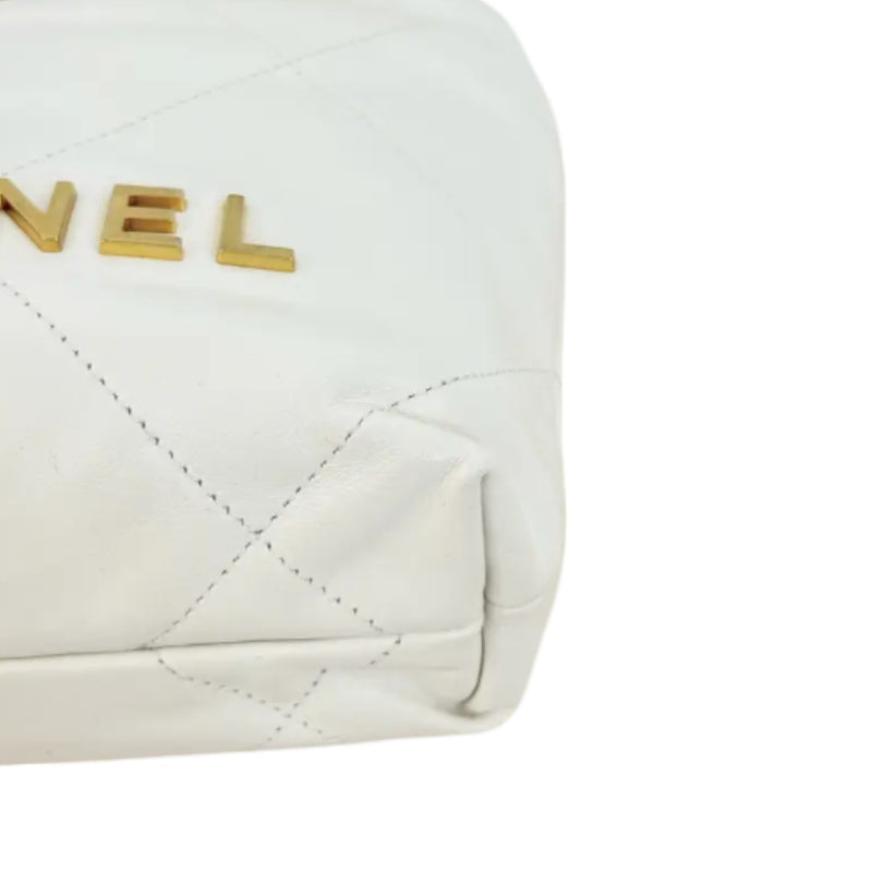 22 Mini Shiny Calfskin Quilted White GHW