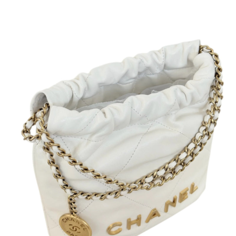 22 Mini Shiny Calfskin Quilted White GHW