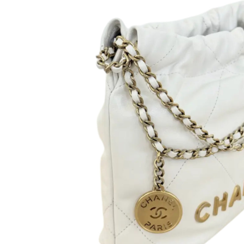 22 Mini Shiny Calfskin Quilted White GHW