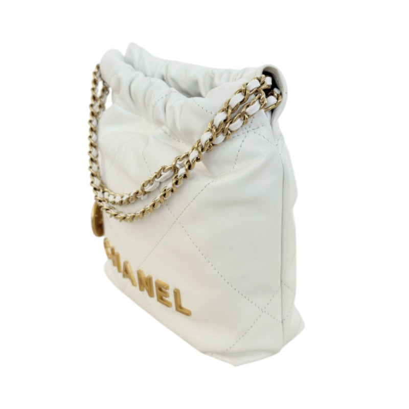 22 Mini Shiny Calfskin Quilted White GHW