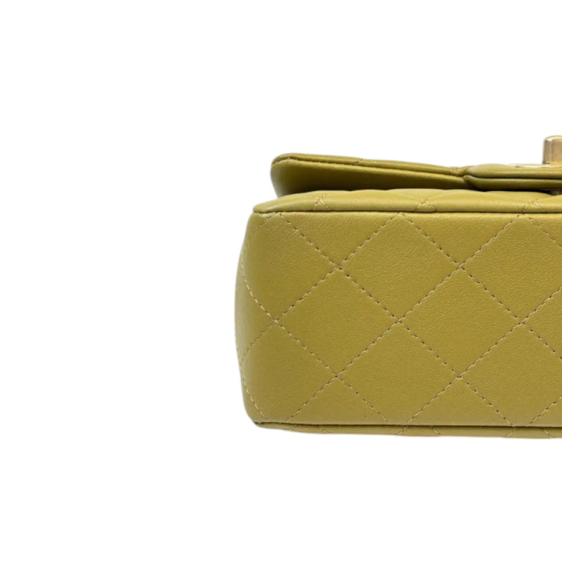 Top Handle Flap Mini Lambskin Quilted Olive Green GHW