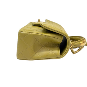 Top Handle Flap Mini Lambskin Quilted Olive Green GHW