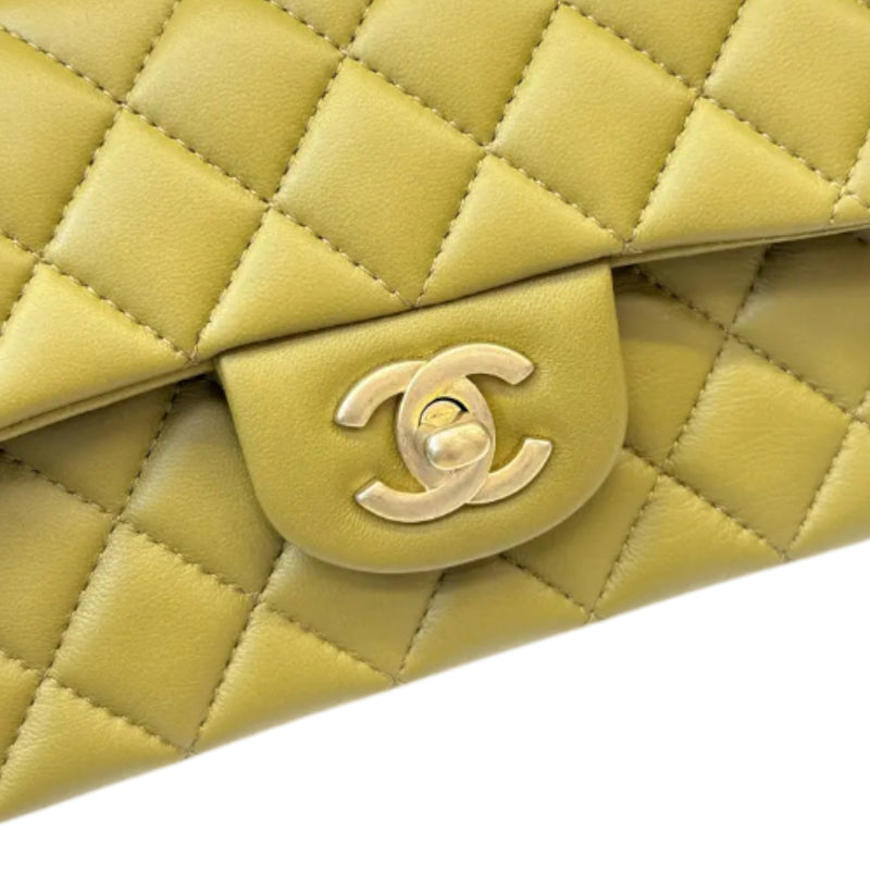 Top Handle Flap Mini Lambskin Quilted Olive Green GHW