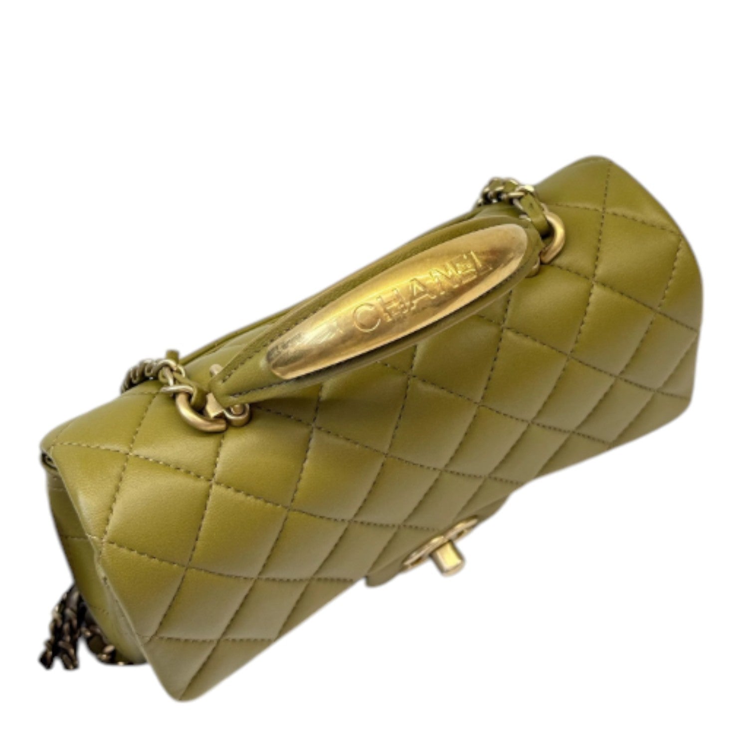 Chanel Top Handle Flap Mini Lambskin Quilted Olive Green GHW – Bag