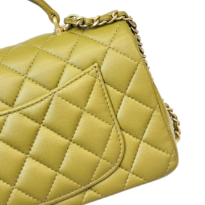 Top Handle Flap Mini Lambskin Quilted Olive Green GHW