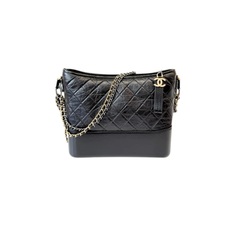 Gabrielle Hobo Large Aged Calfskin Quilted Black MHW