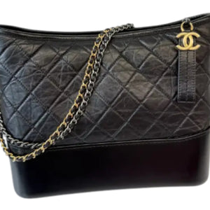 Gabrielle Hobo Large Aged Calfskin Quilted Black MHW