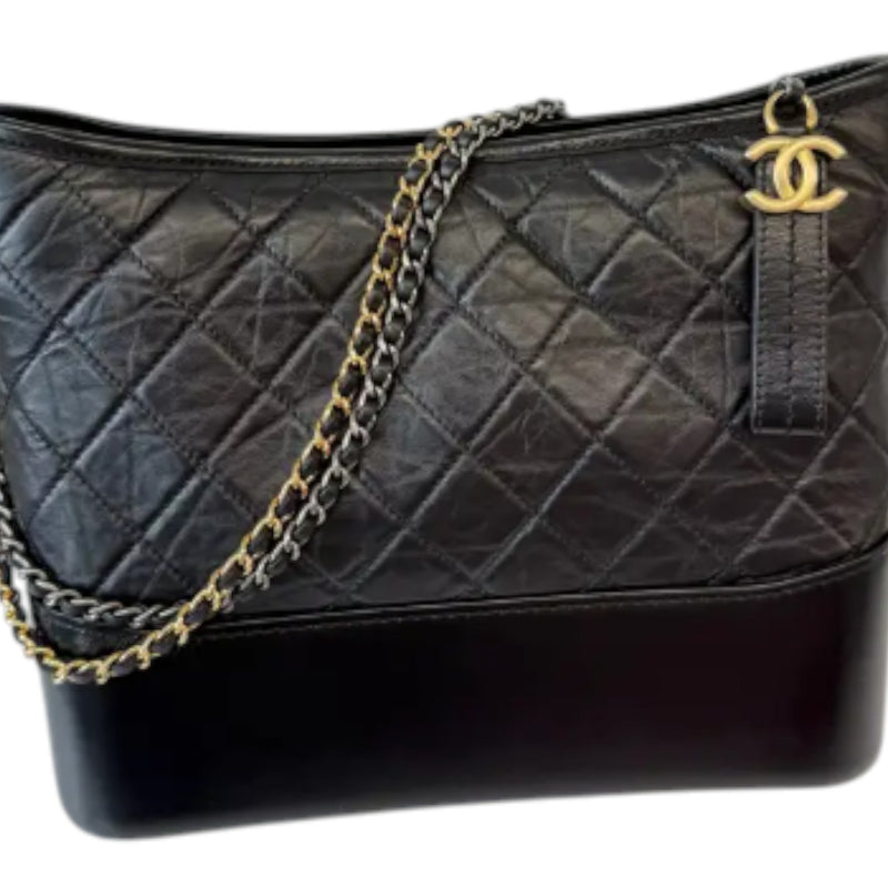 Gabrielle Hobo Large Aged Calfskin Quilted Black MHW
