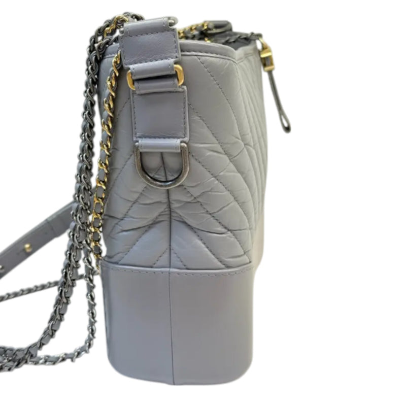 Gabrielle Hobo Large Aged Calfskin Chevron Grey MHW