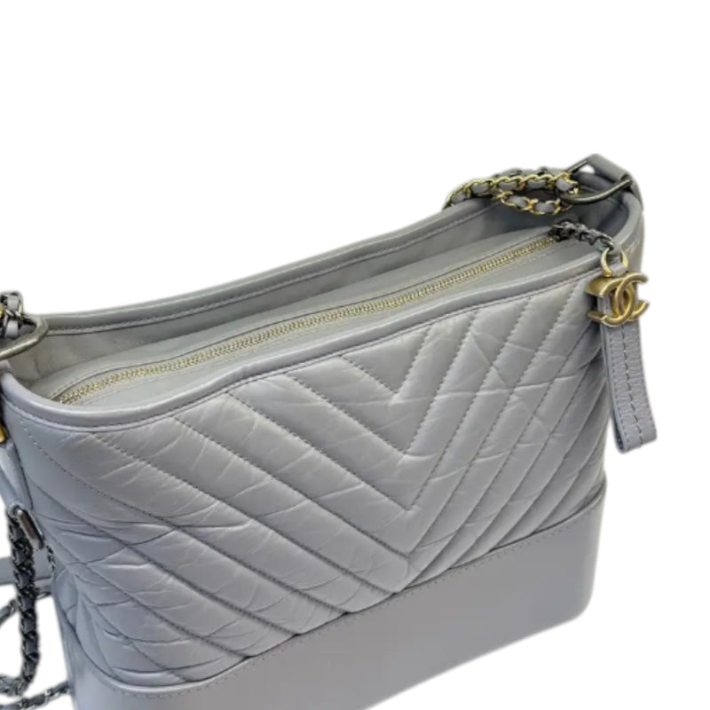 Gabrielle Hobo Large Aged Calfskin Chevron Grey MHW