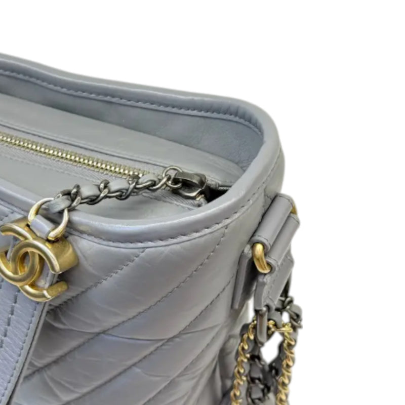 Gabrielle Hobo Large Aged Calfskin Chevron Grey MHW
