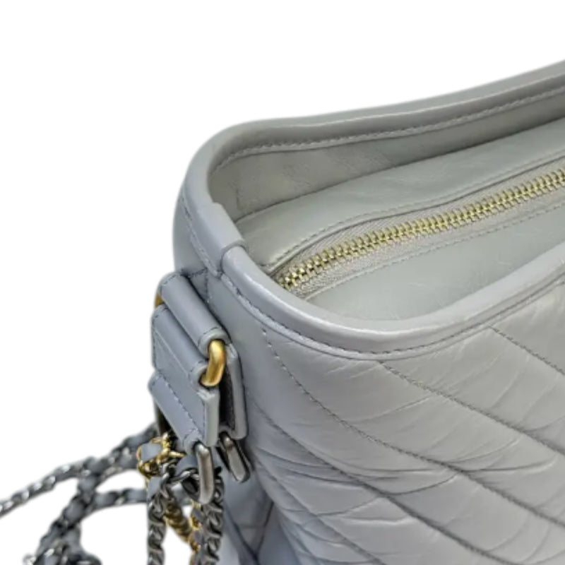 Gabrielle Hobo Large Aged Calfskin Chevron Grey MHW